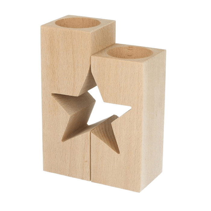 WOODEN TAPER CANDLE HOLDER SET OF 2